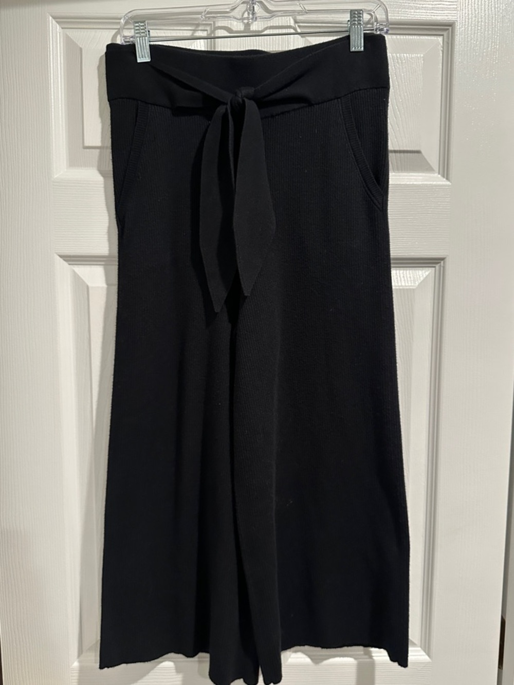 Saks Fifth Avenue Black Knit Boot-Cut Pants with Tie Waist